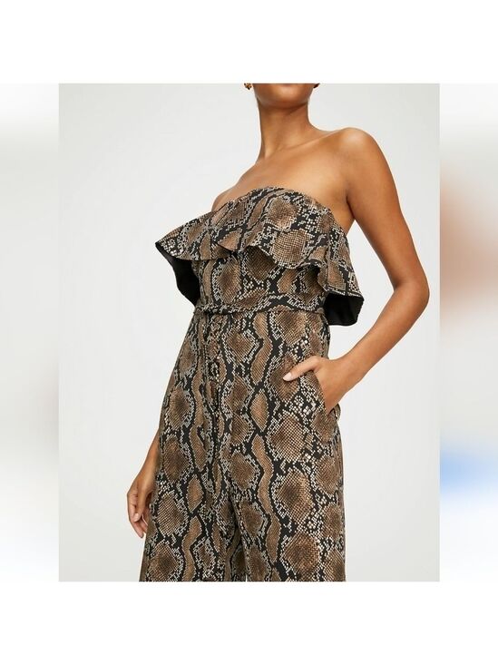 Babaton Pants - Size 6 ●.Aritzia Babaton Strapless Ruffle Snake Print Jumpsuit Romper